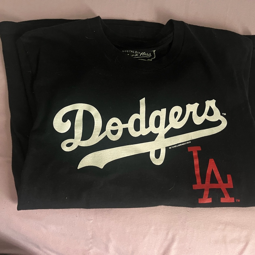 Mitchell & Ness Black Dodgers Tee with White and Red Accents